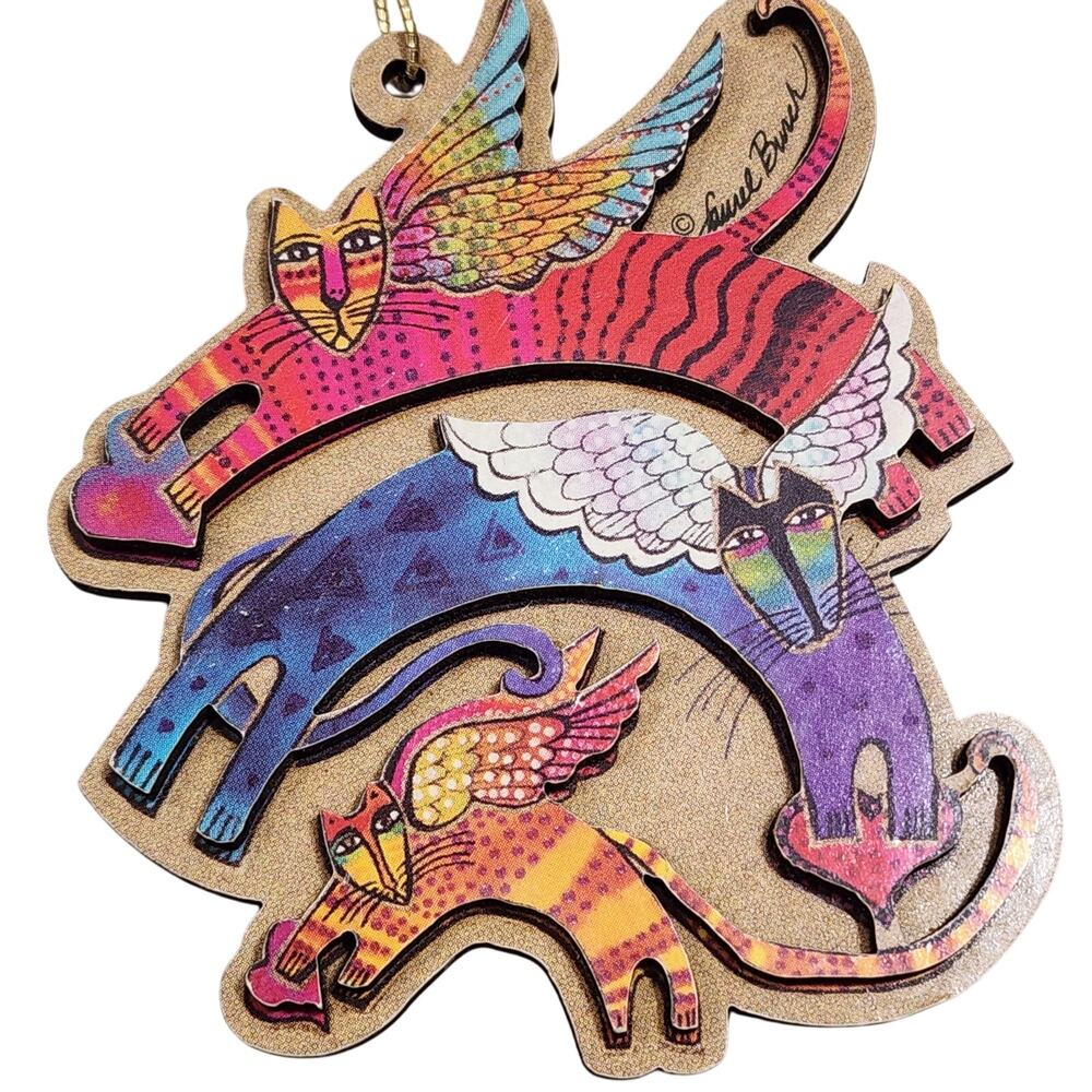 Winged Angel Flying Cats Christmas Ornaments Gift Tag Dimensional Laurel Burch